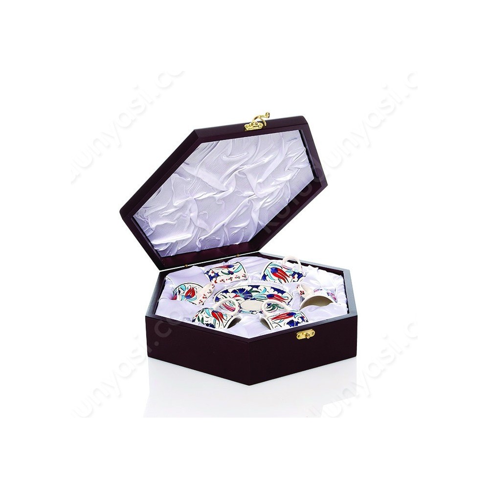 CK 523 Ahşap Kutulu Çinili Kahve Fincanı